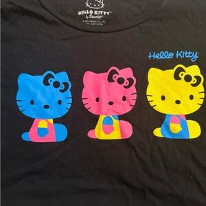 Hello Kitty Women’s Graphic T-Shirt - Black with Blue, Pink, and Yellow